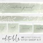 Sage Green Etsy Banner, Templett Template, Etsy Banner And Icon, Etsy Cover  Image, Watercolor Wash, Botanical Line Art, Calligraphy Banner Regarding Etsy Banner Template