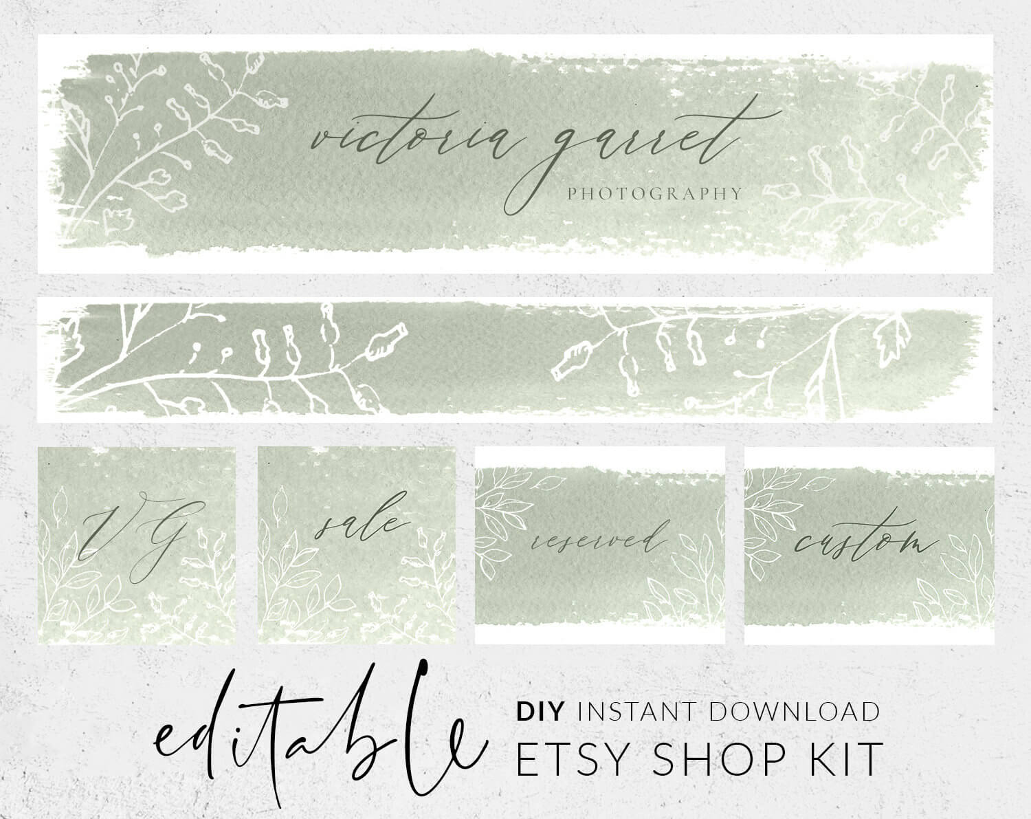 Sage Green Etsy Banner, Templett Template, Etsy Banner And Icon, Etsy Cover  Image, Watercolor Wash, Botanical Line Art, Calligraphy Banner Regarding Etsy Banner Template