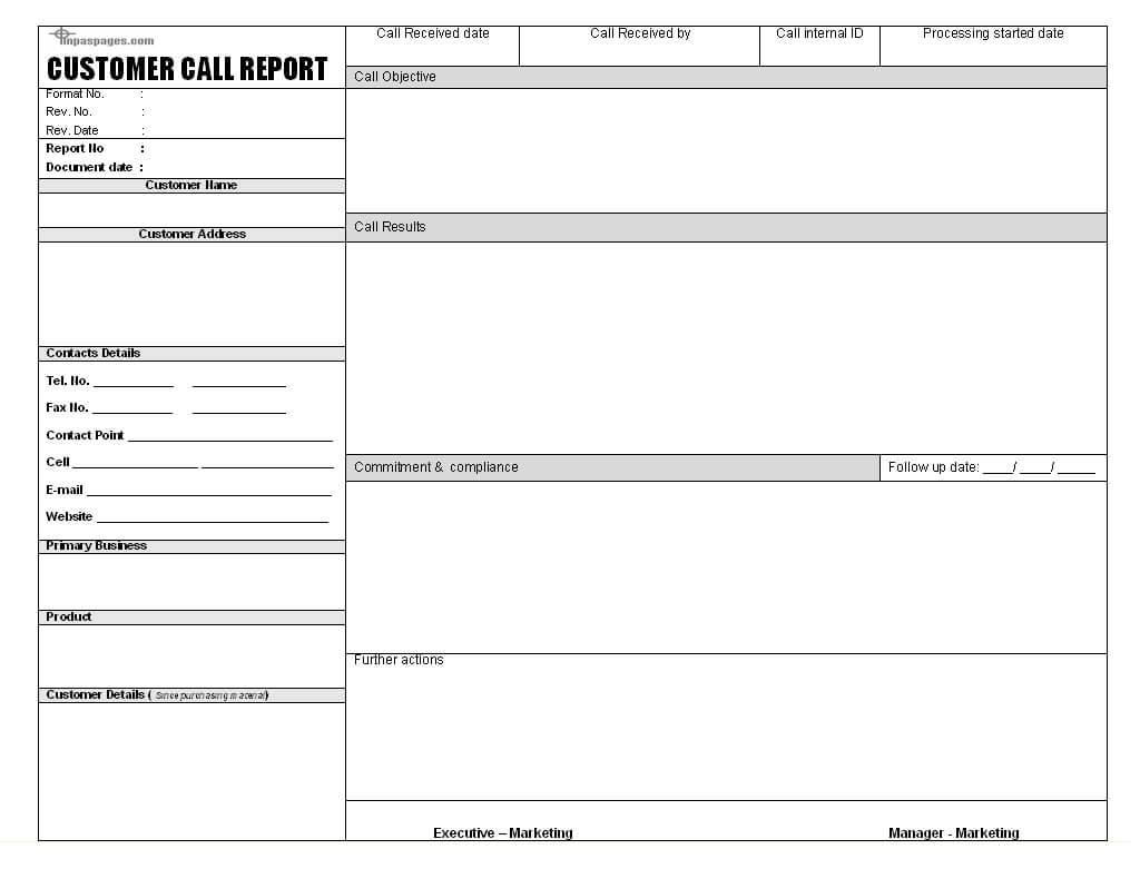 Sales Call Report Templates - Word Excel Fomats in Customer Contact Report Template