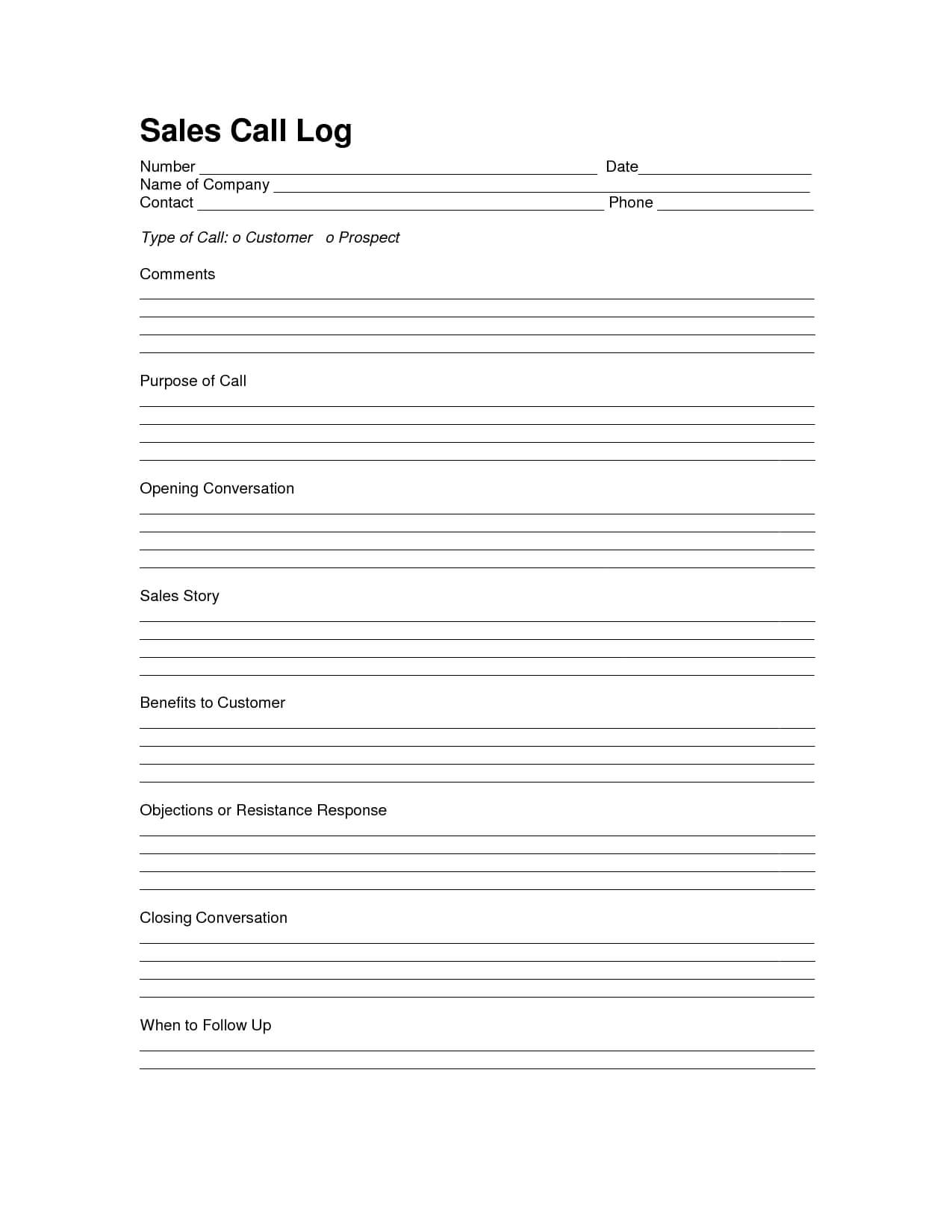 Sales Log Sheet Template | Sales Call Log Template | Call In Customer Contact Report Template