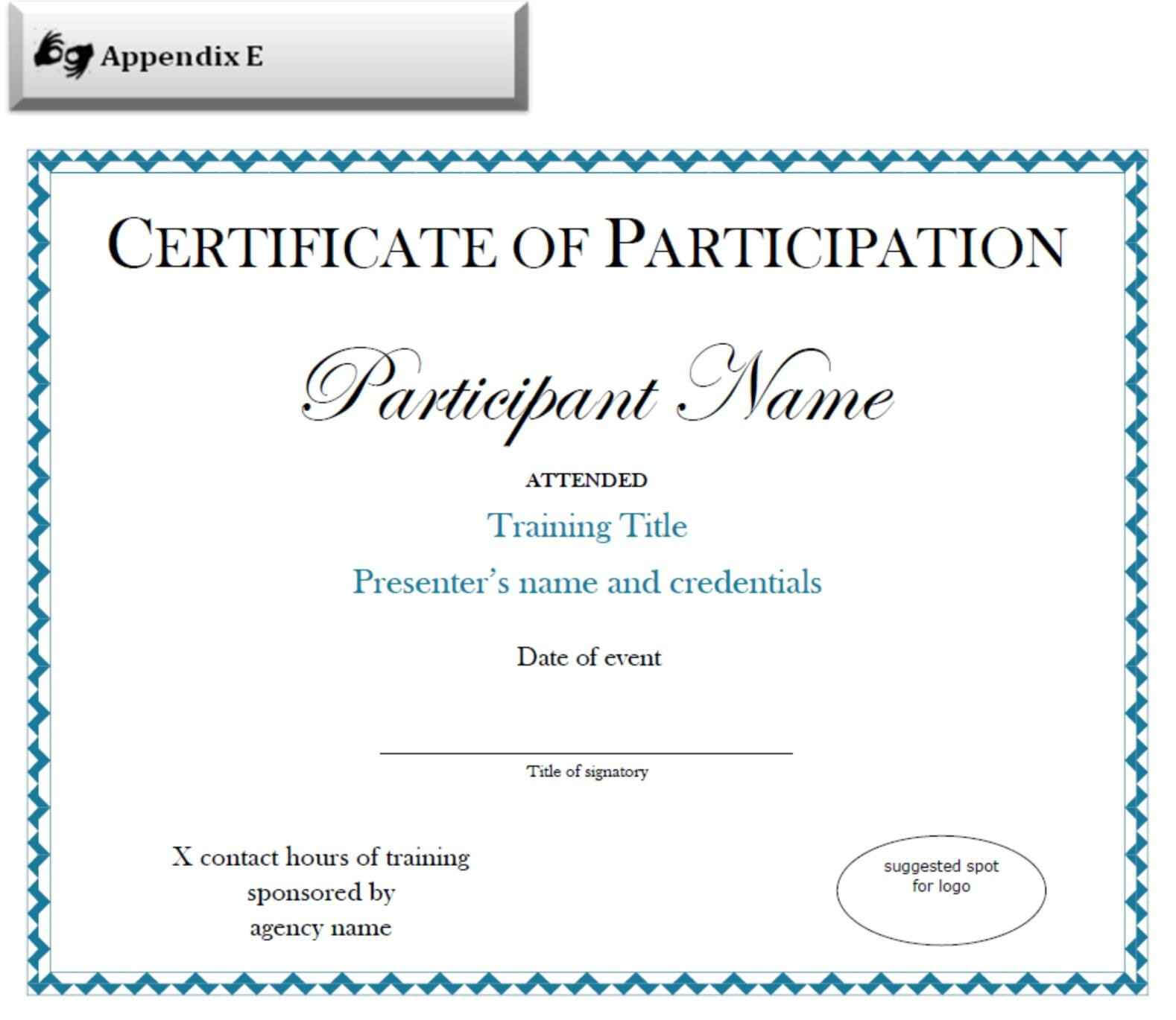 Sample Certificate Of Participation Template Regarding Sample Certificate Of Participation Template