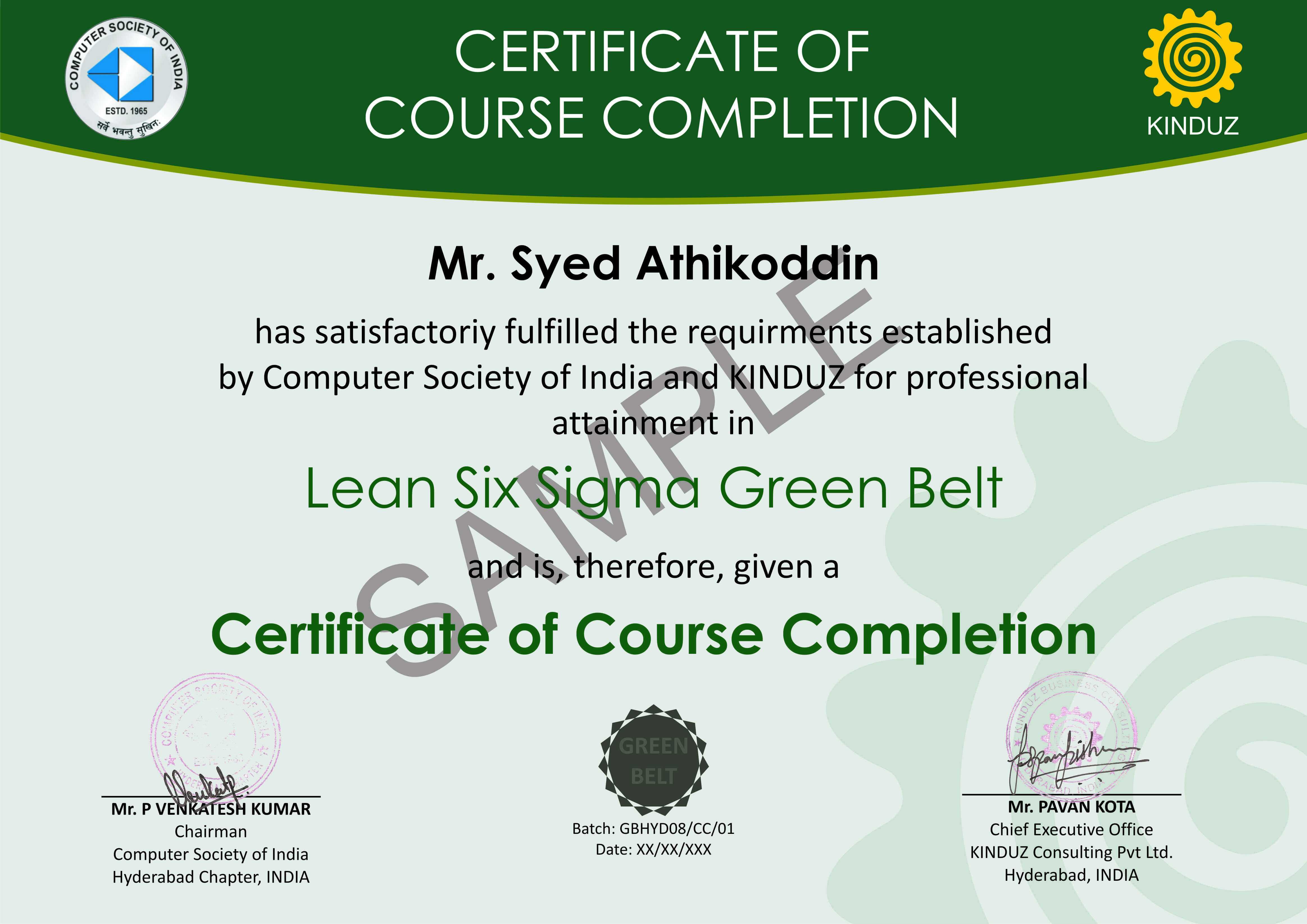 Sample Certificates – Lean Six Sigma India Intended For Green Belt Certificate Template