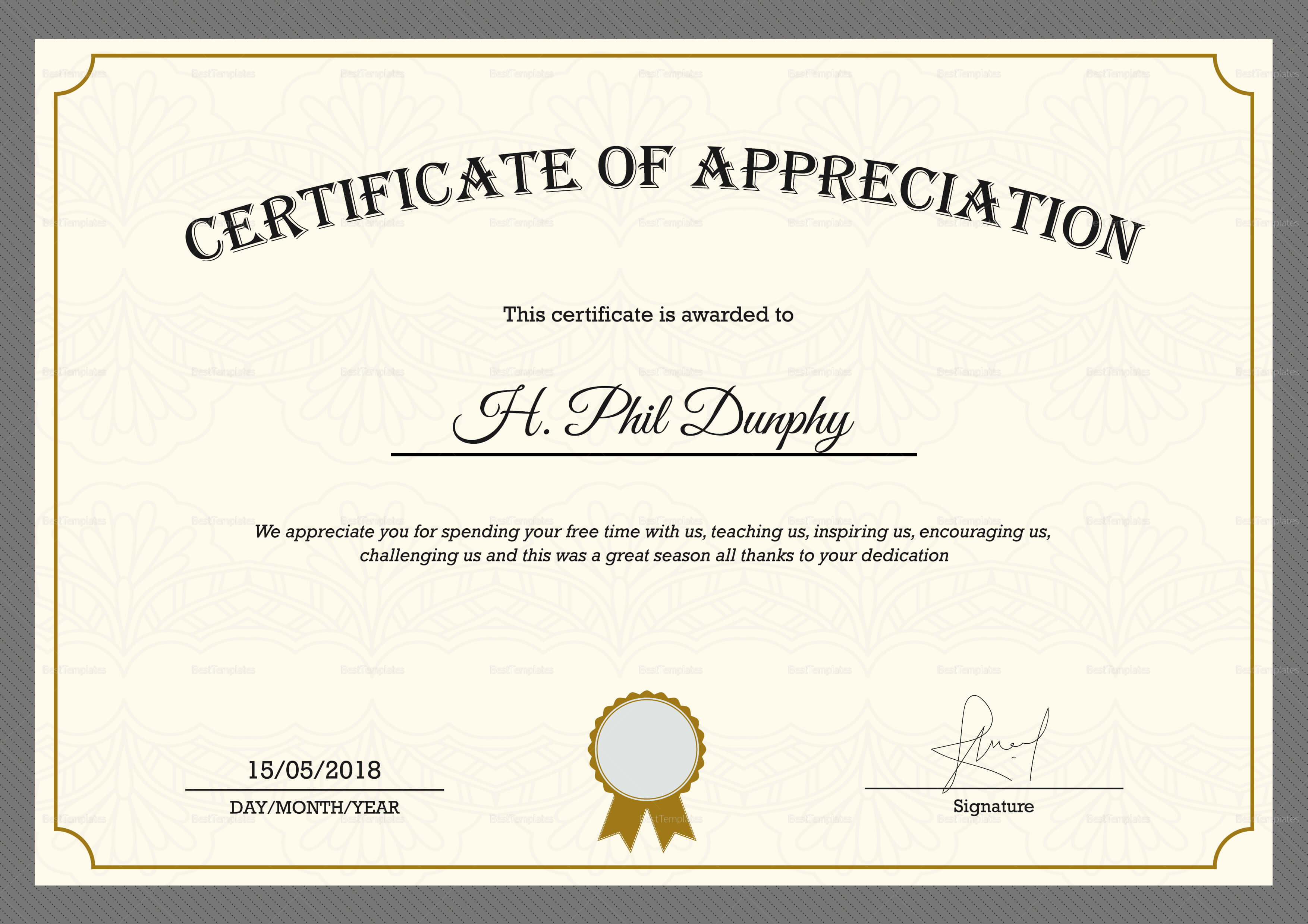 Sample Company Appreciation Certificate Template For In Appreciation Certificate Templates