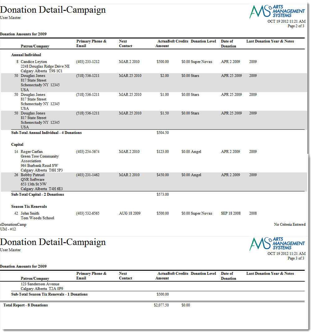 Sample Donation Report For Donation Report Template