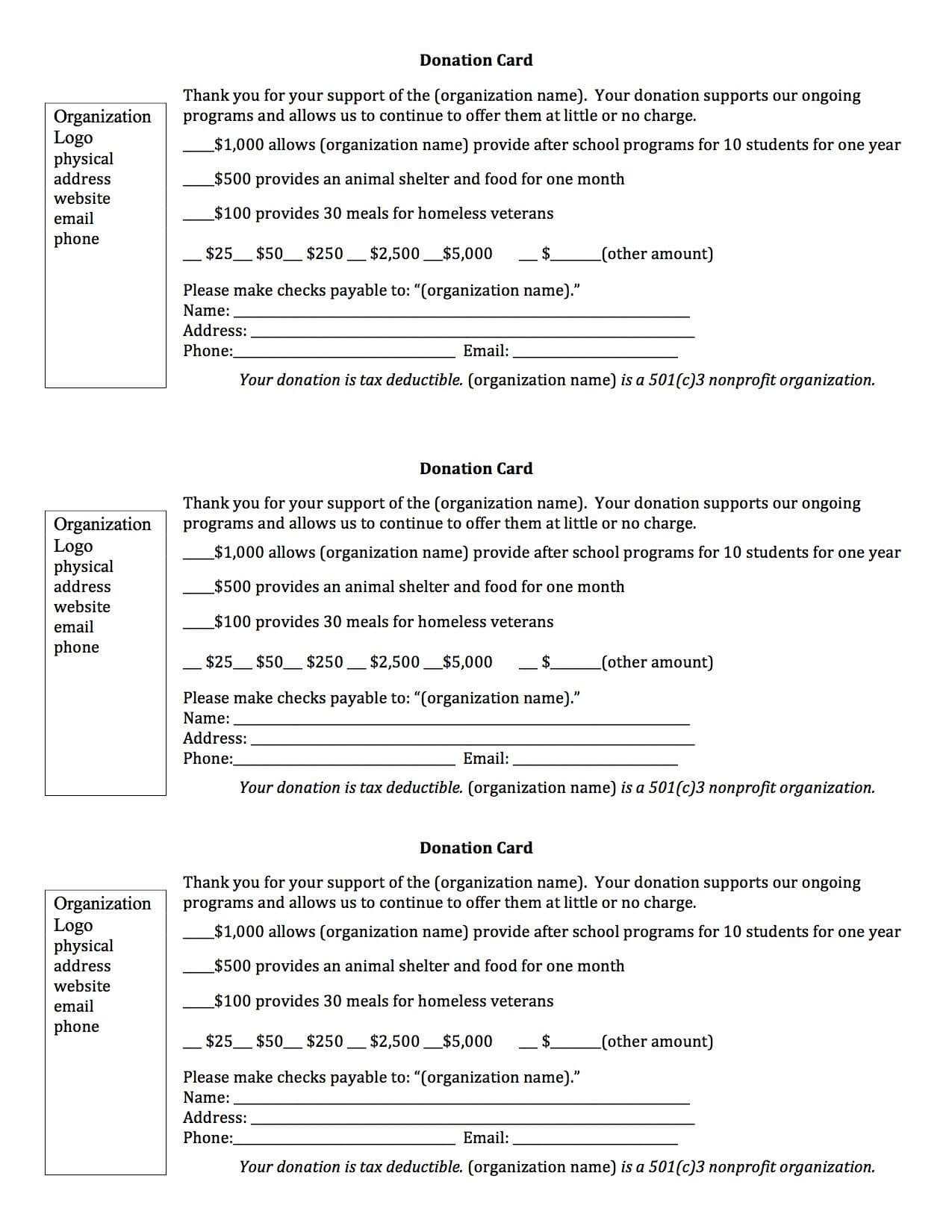 Sample Donation Request Letter And Donation Card | Education For Donation Cards Template