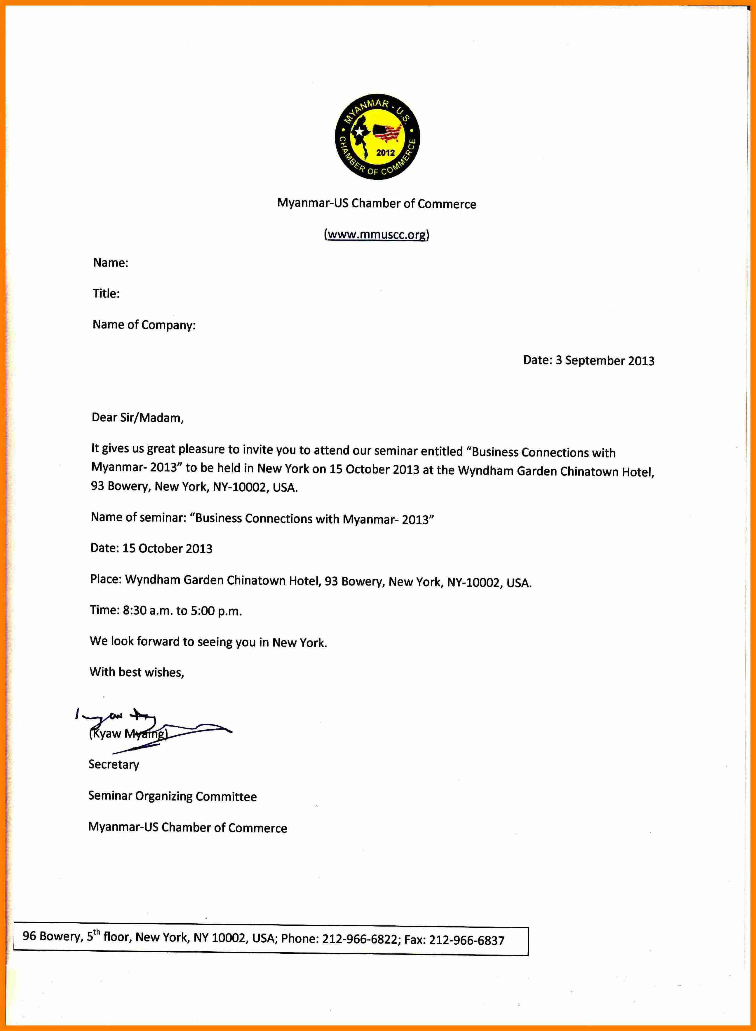 Sample Of Formal Invitation Letter For A Seminar Throughout Seminar Invitation Card Template