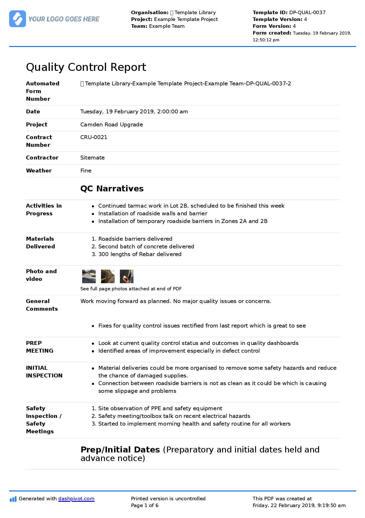 Sample Safety Report Format Qa Qc Template And With Throughout Annual Health And Safety Report Template