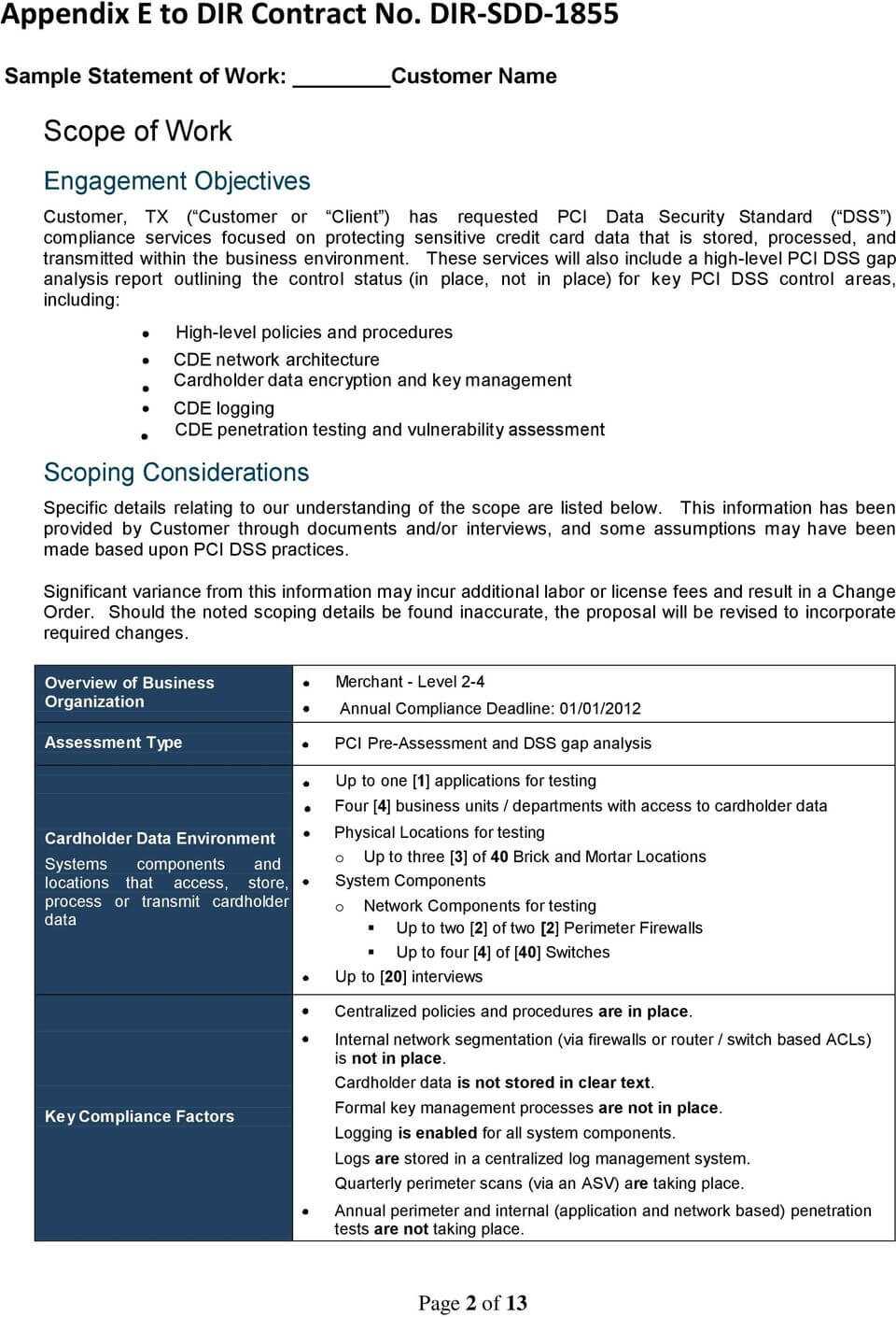 Sample Statement Of Work – Pdf Throughout Pci Dss Gap Analysis Report Template