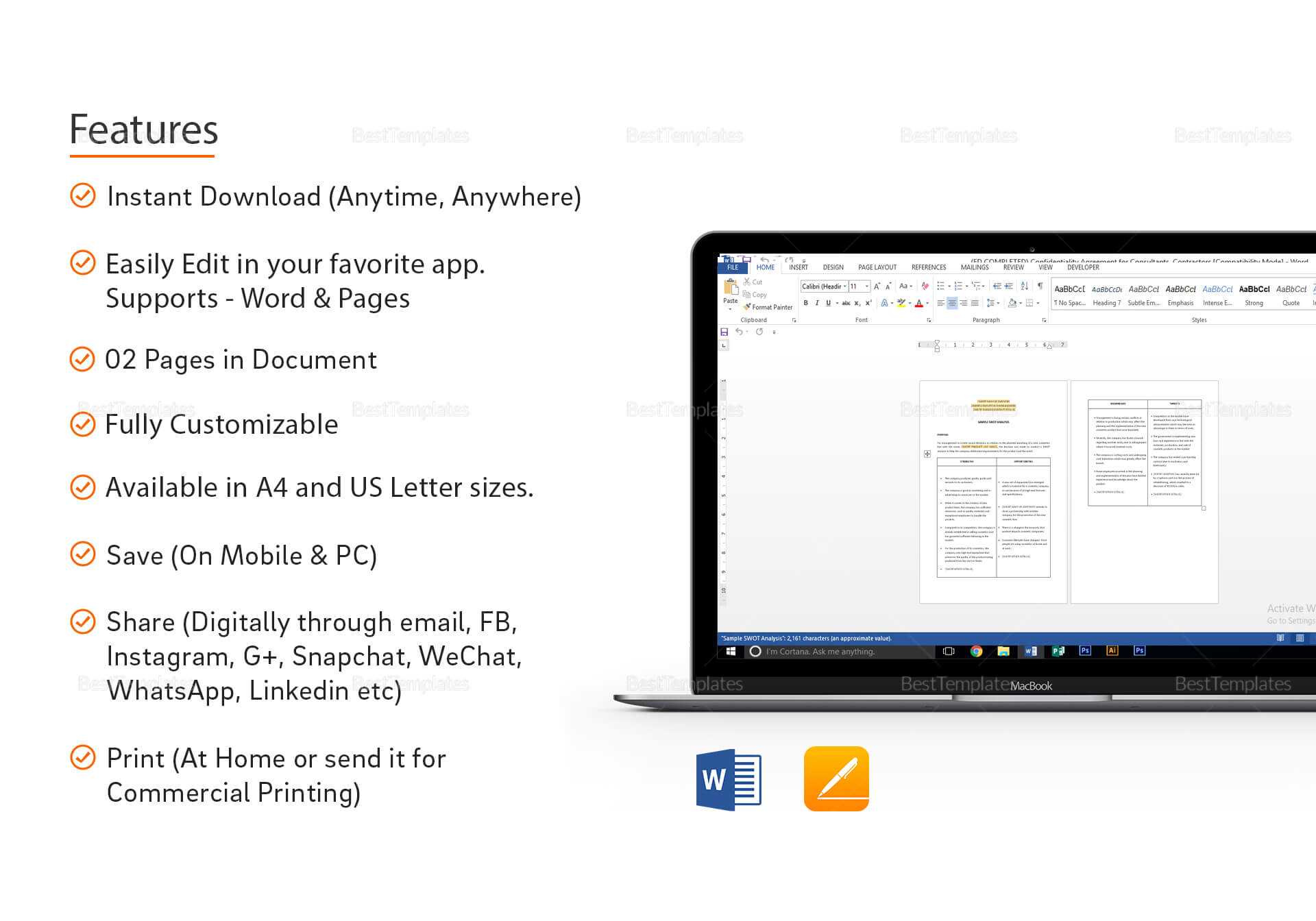 Sample Swot Analysis Template Regarding Swot Template For Word