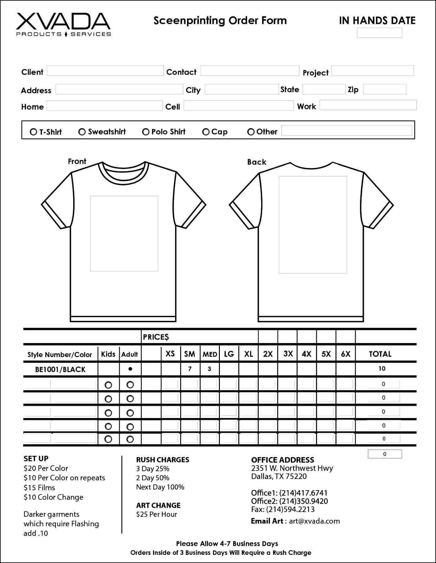 Sample T Shirt Order Form Template Microsoft Word Inside Blank T Shirt Order Form Template