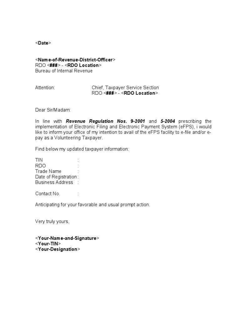 Sample Template Efps Letter Intent For Individual Taxpayer For Corporate Secretary Certificate Template