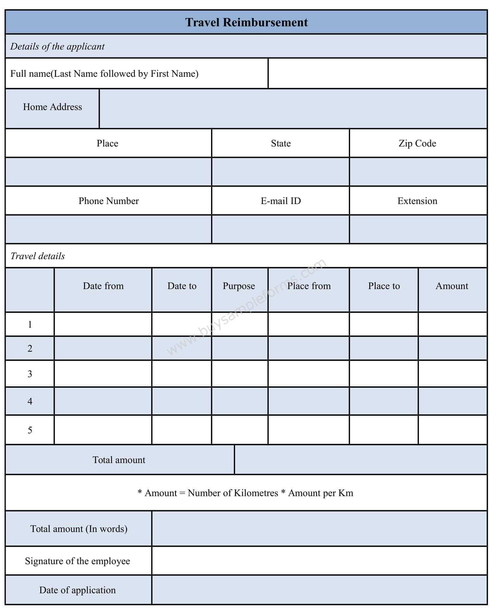 Sample Travel Reimbursement Form Template | Sample Forms Within Reimbursement Form Template Word