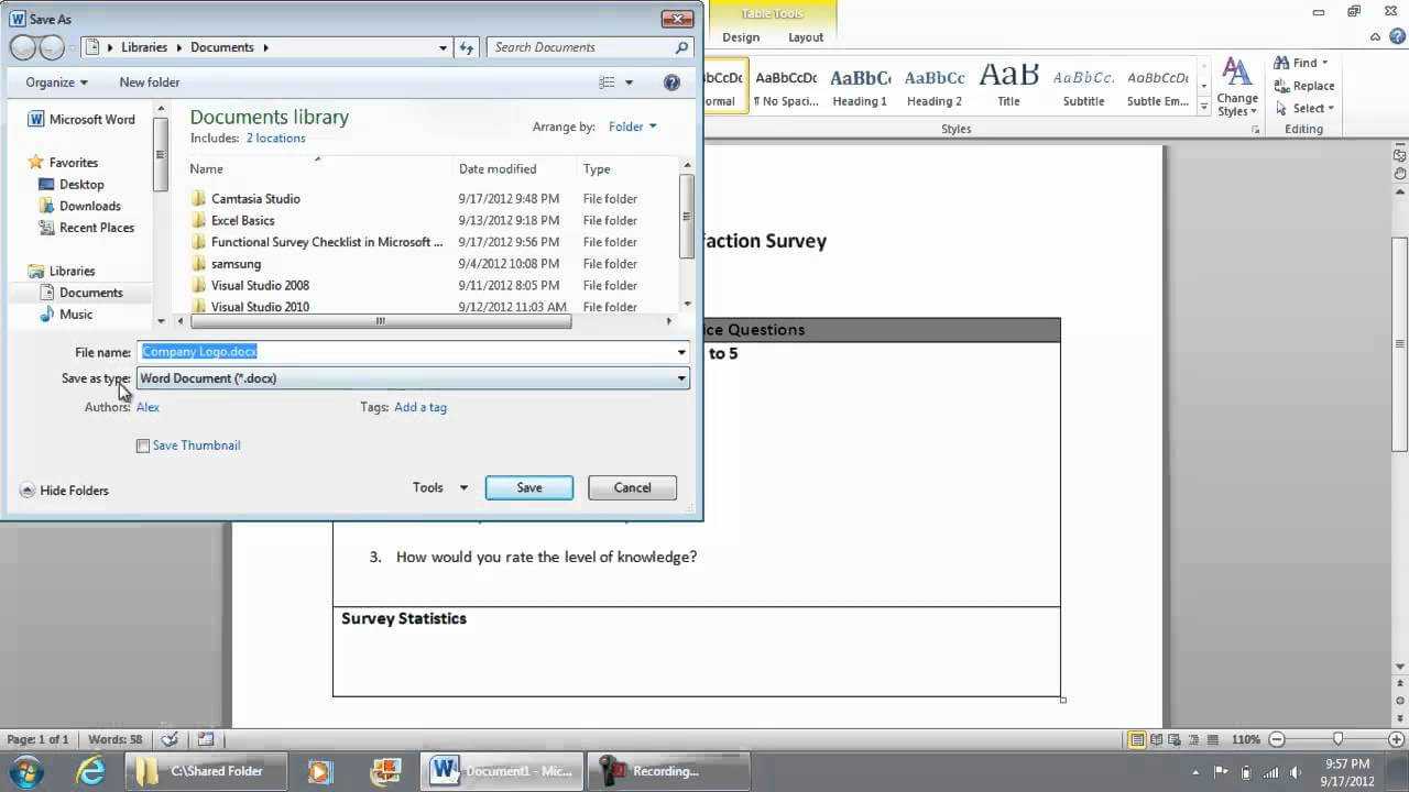 Save As Macro Enabled Document Docm Functional Checklist Survey In  Microsoft Word 2010 (Part 3 Of 9) Pertaining To Word Macro Enabled Template