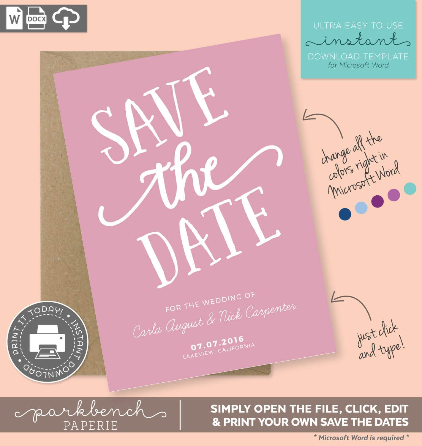 Save The Date Printable Template For Microsoft Word – Carla Regarding Save The Date Template Word
