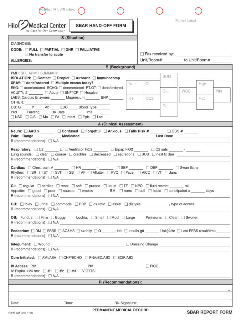 Sbar Chart Templatepdffillercom – Fill Online, Printable In Sbar Template Word