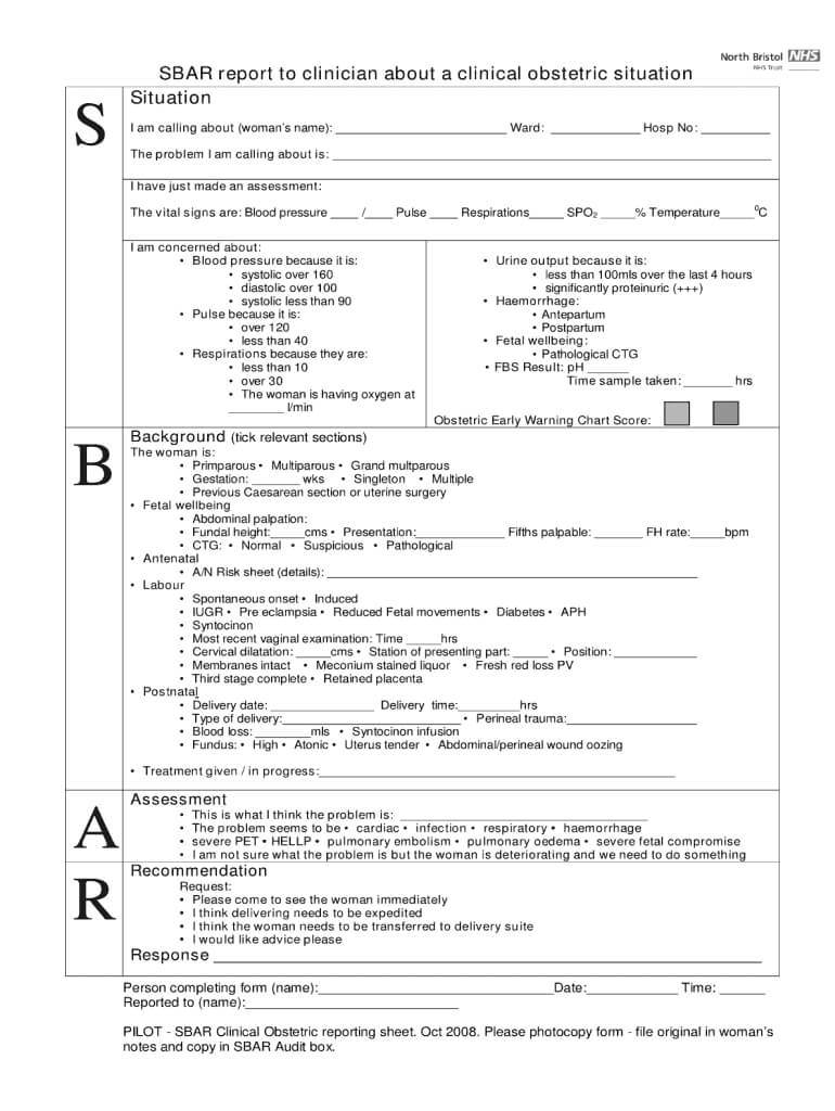 Sbar – Fill Online, Printable, Fillable, Blank | Pdffiller Pertaining To Sbar Template Word