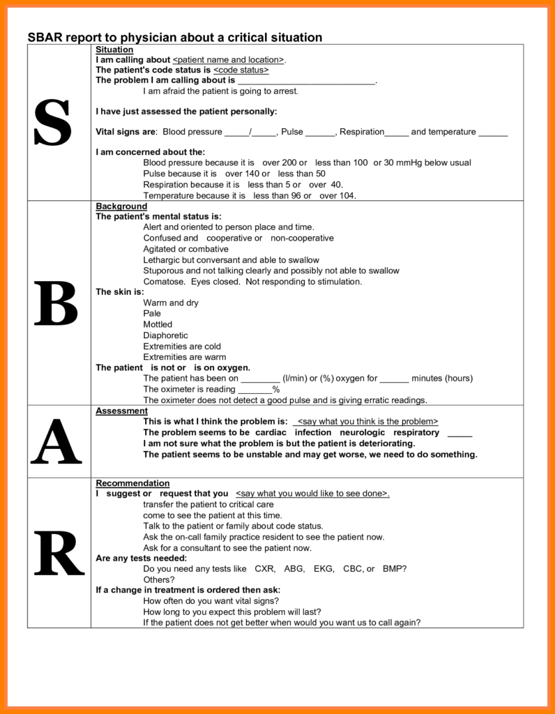 Sbar Template Word