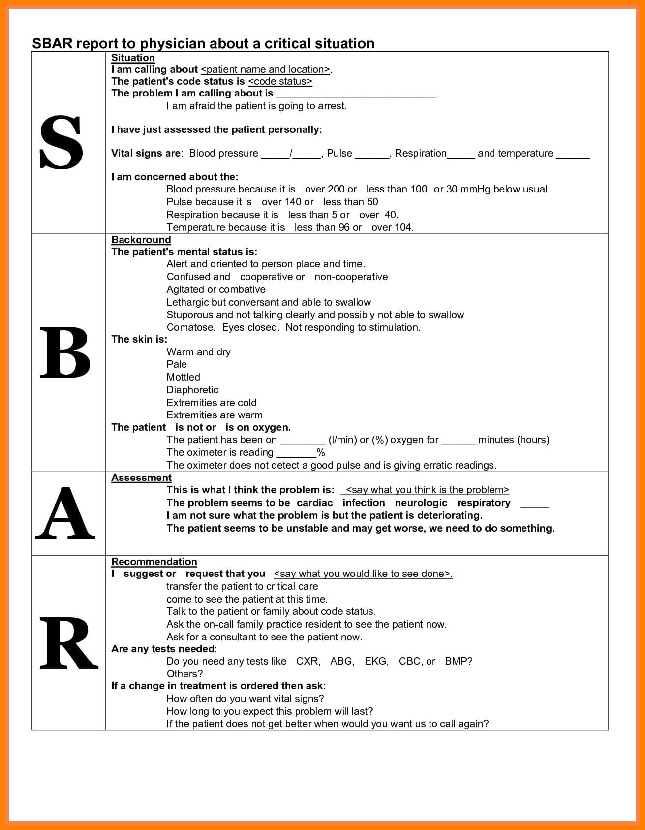 Sbar Format - Google Search | Nursing | Sbar Nursing, Sbar With Sbar Template Word
