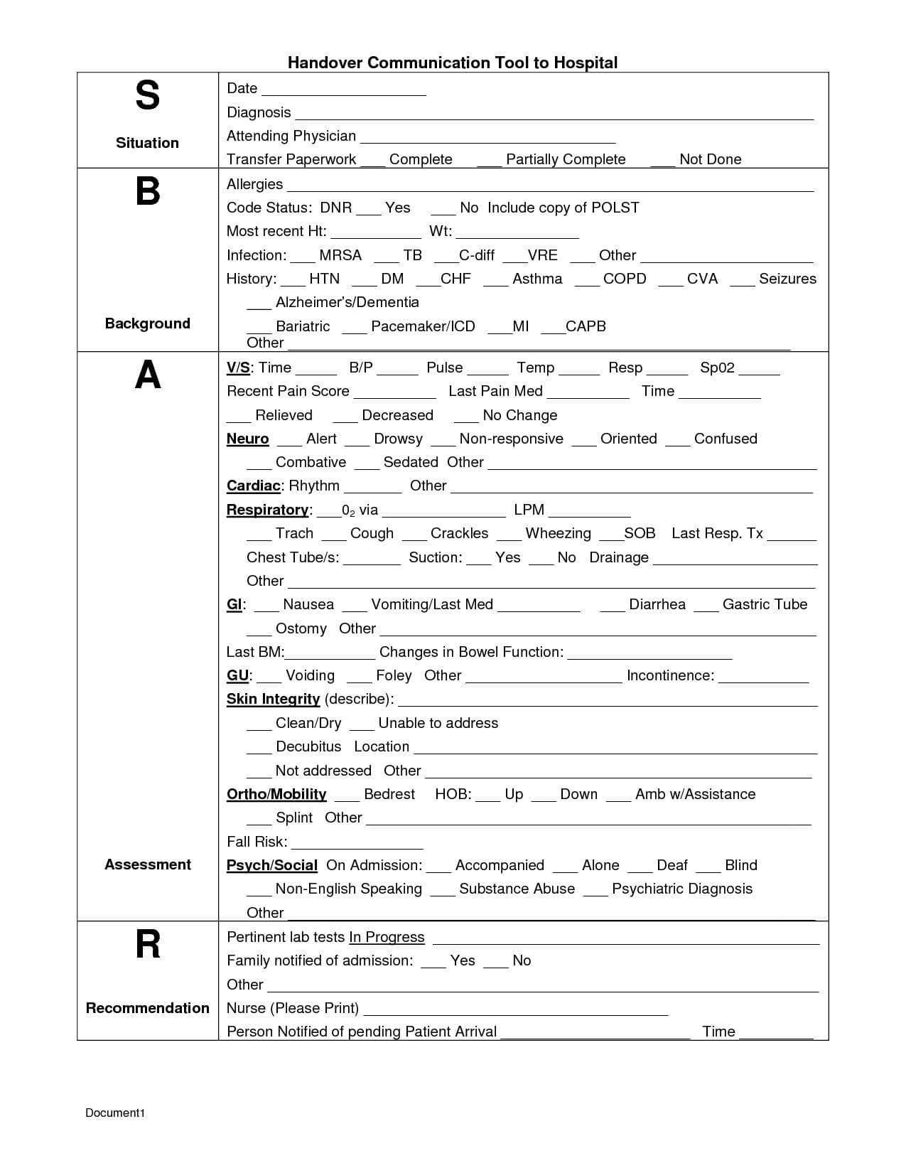 Sbar Template | Sbar | Sbar, Sbar Nursing, Charting For Nurses For Sbar Template Word