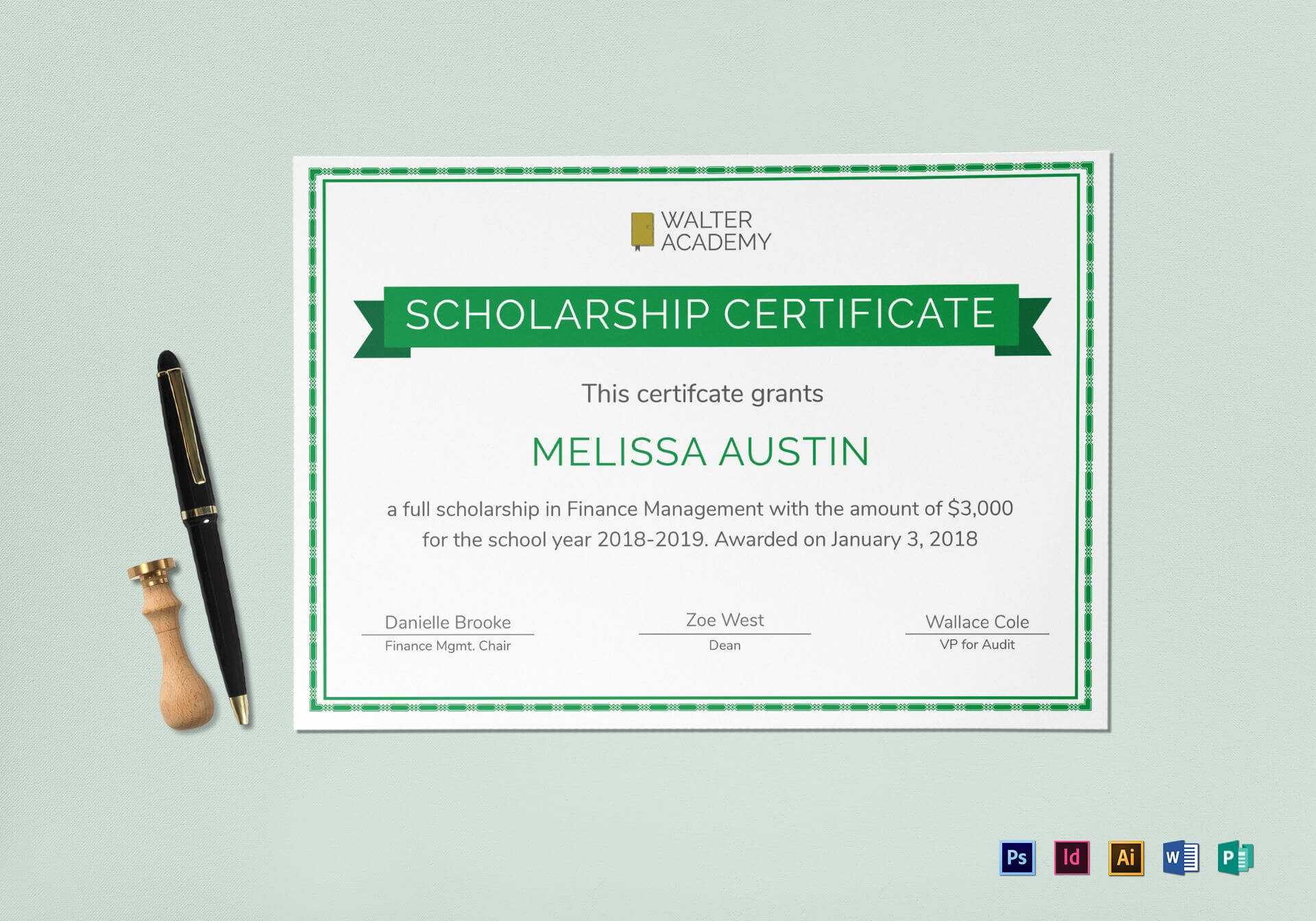 Scholarship Certificate Template Inside Scholarship Certificate Template