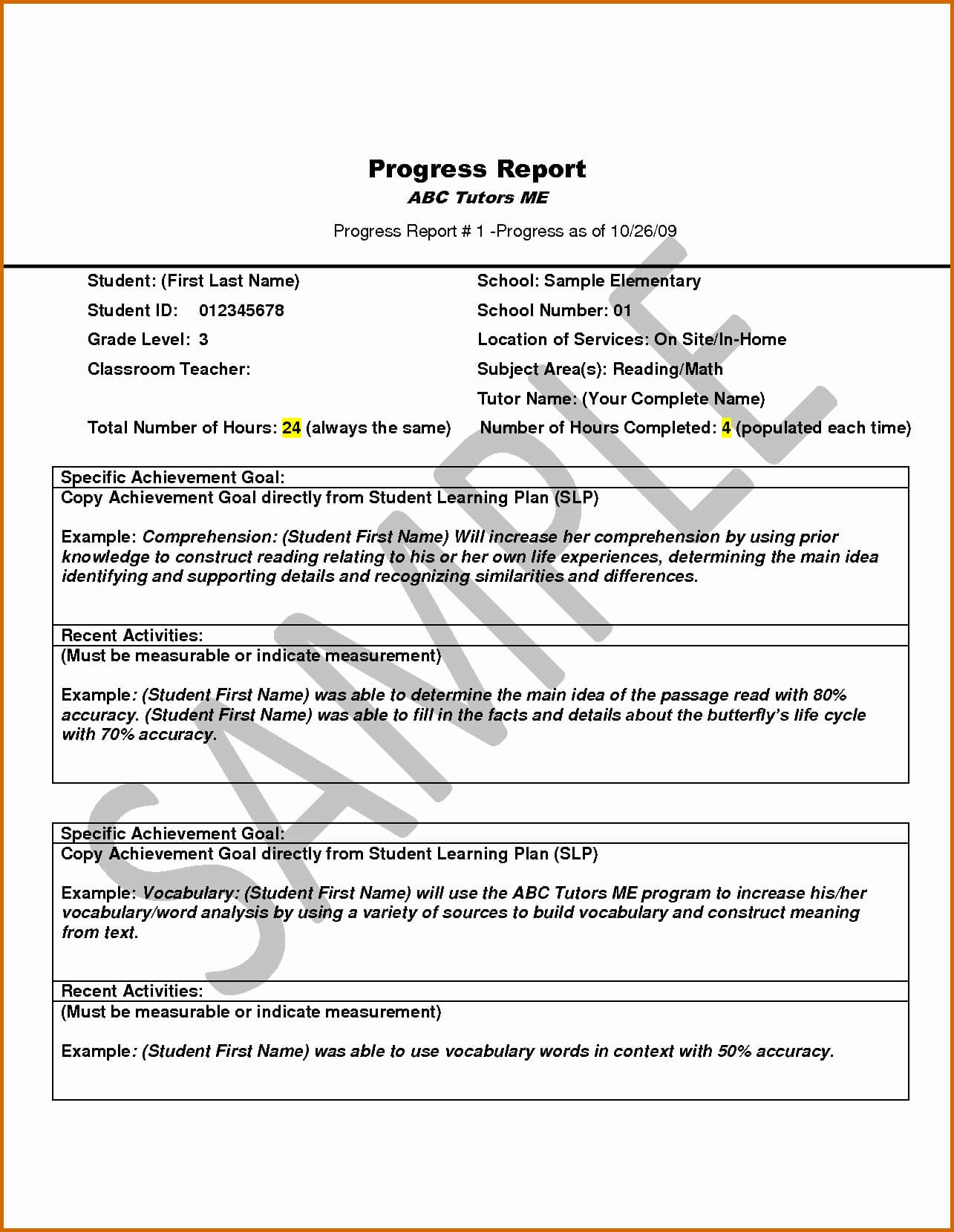 School Progress Report Template Student Word Captain Ciceros Regarding Student Grade Report Template