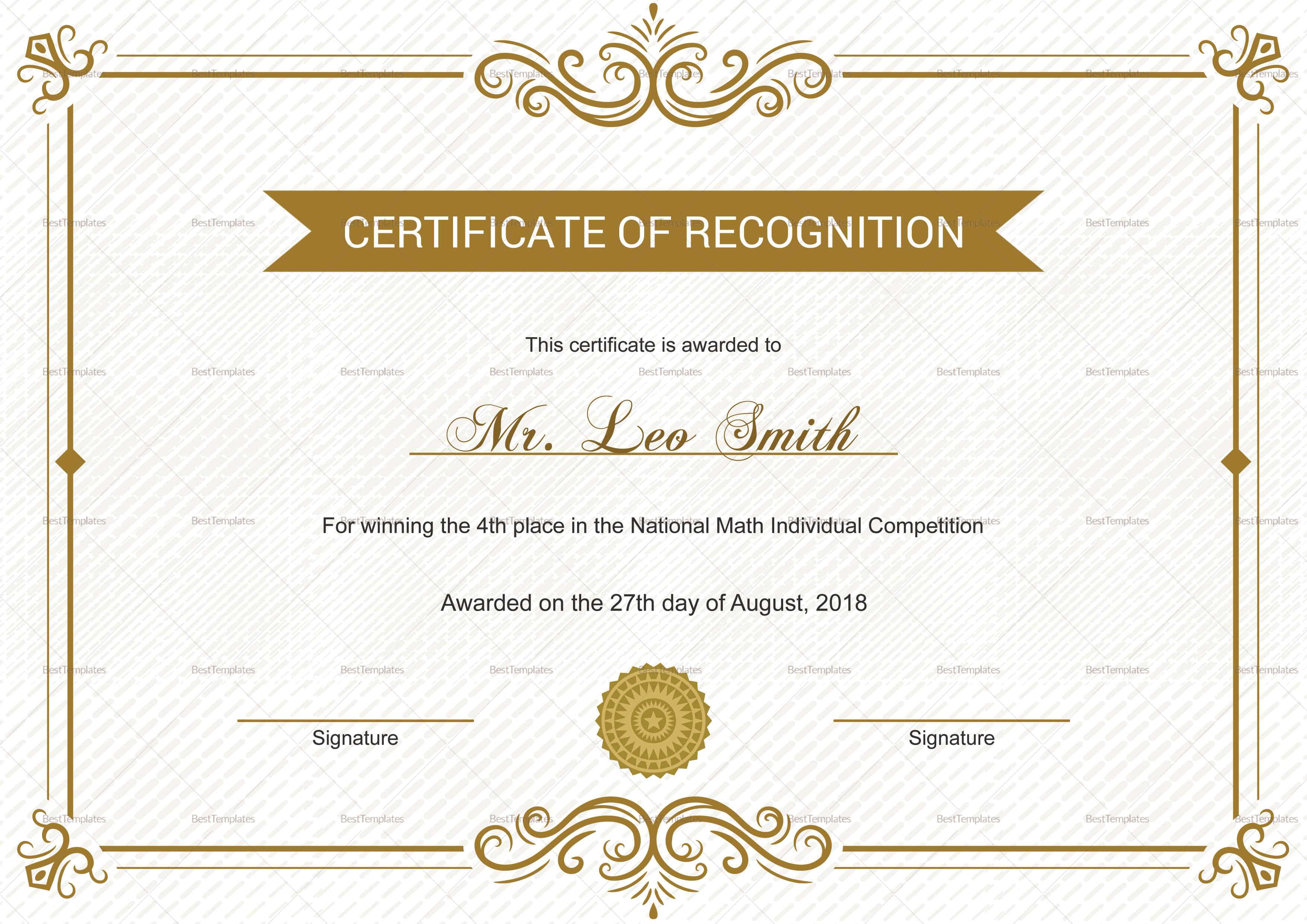 School Recognition Certificate Template For Certificate Templates For School