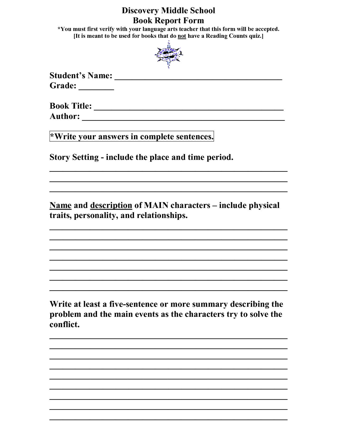 Scope Of Work Template | Teaching & Learning | Middle School With Regard To Book Report Template Middle School