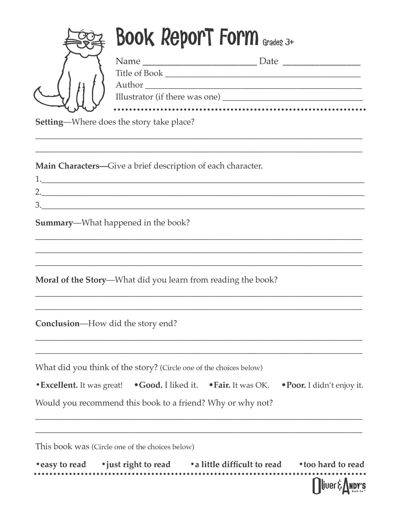 Second Grade Book Report Template | Book Report Form Grades With Story Report Template