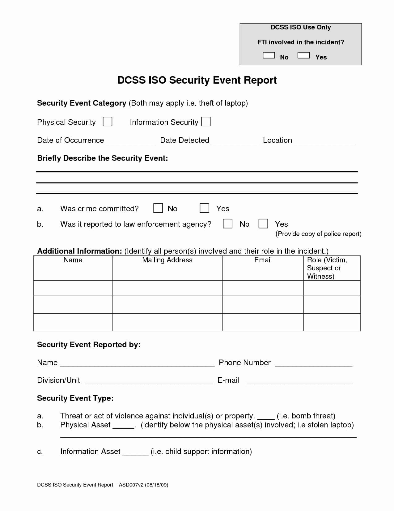 Security Officer Incident Report Example Guard Format For Best Report Format Template