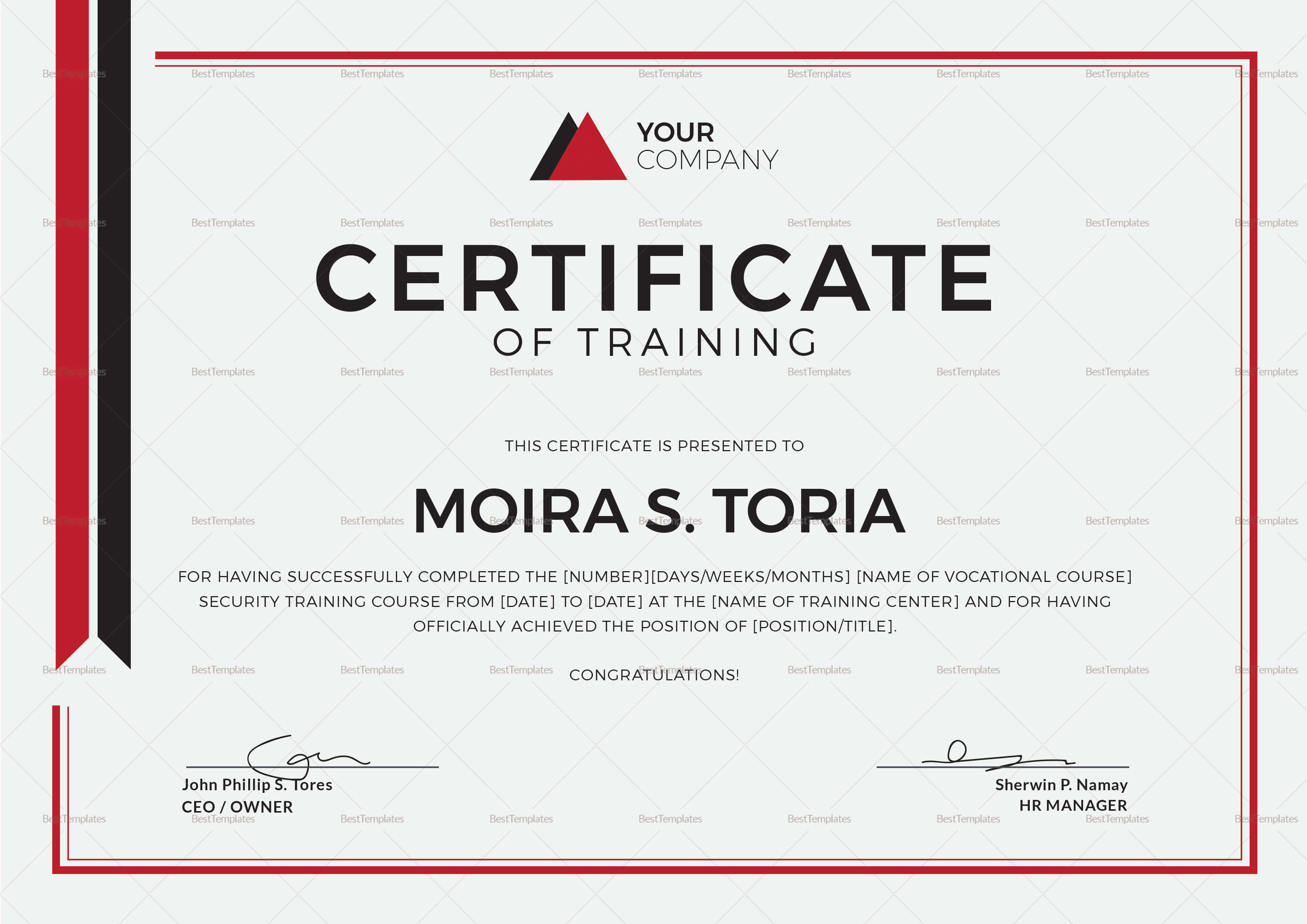 Security Training Certificate Template Pertaining To Template For Training Certificate