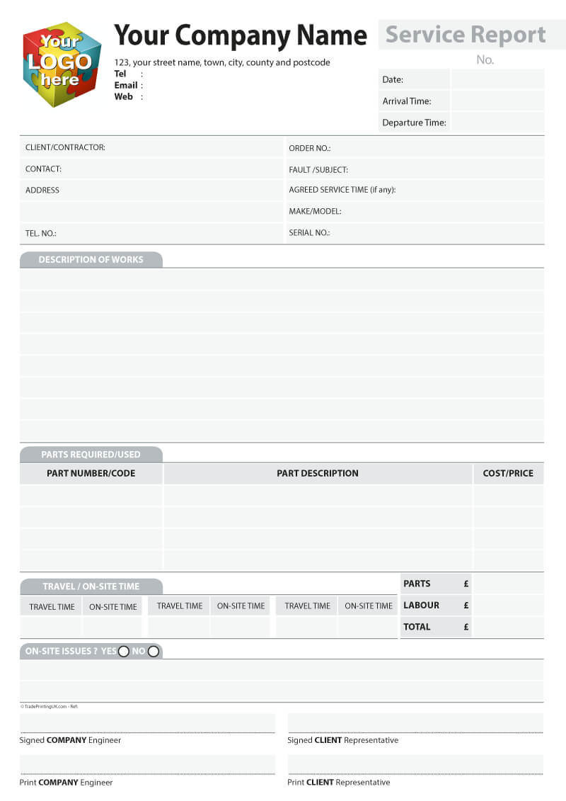 Service Report Template Artwork For Carbonless Ncr Printing For Ncr Report Template