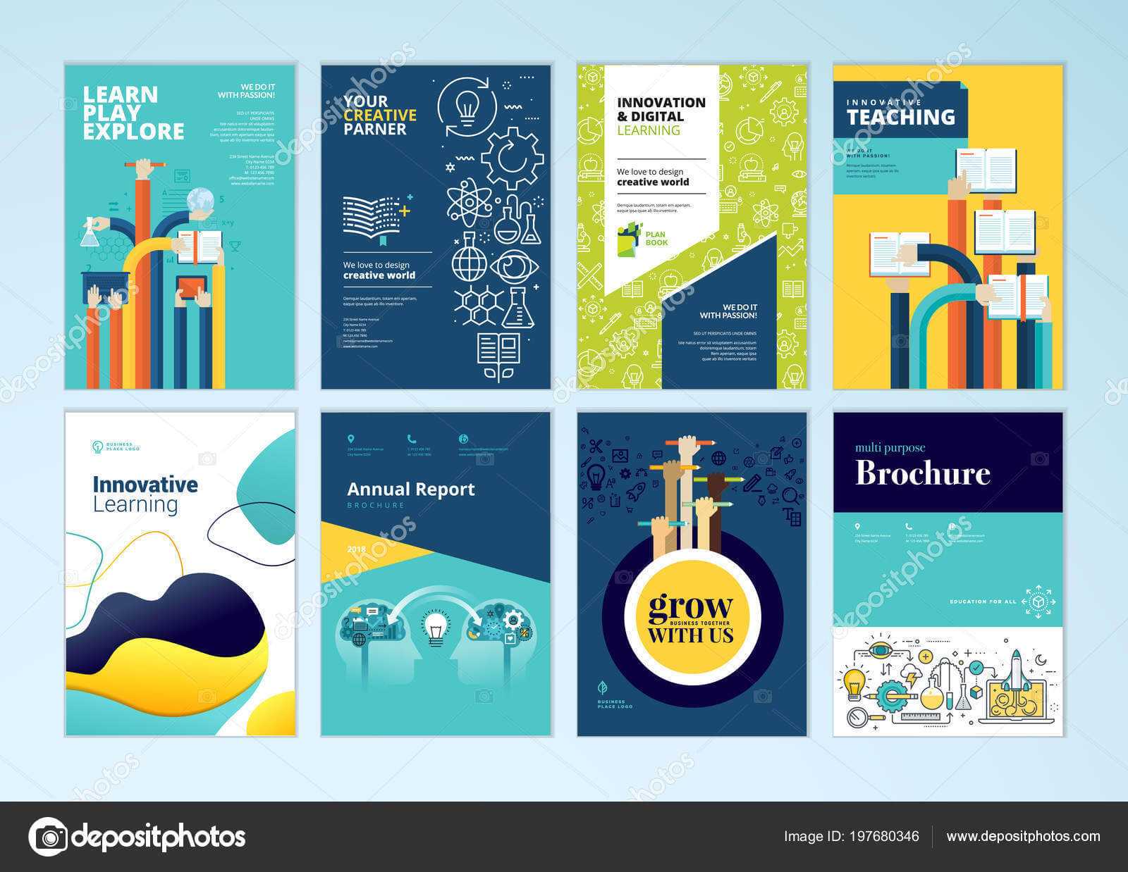 Set Brochure Design Templates Subject Education School Throughout Brochure Design Templates For Education