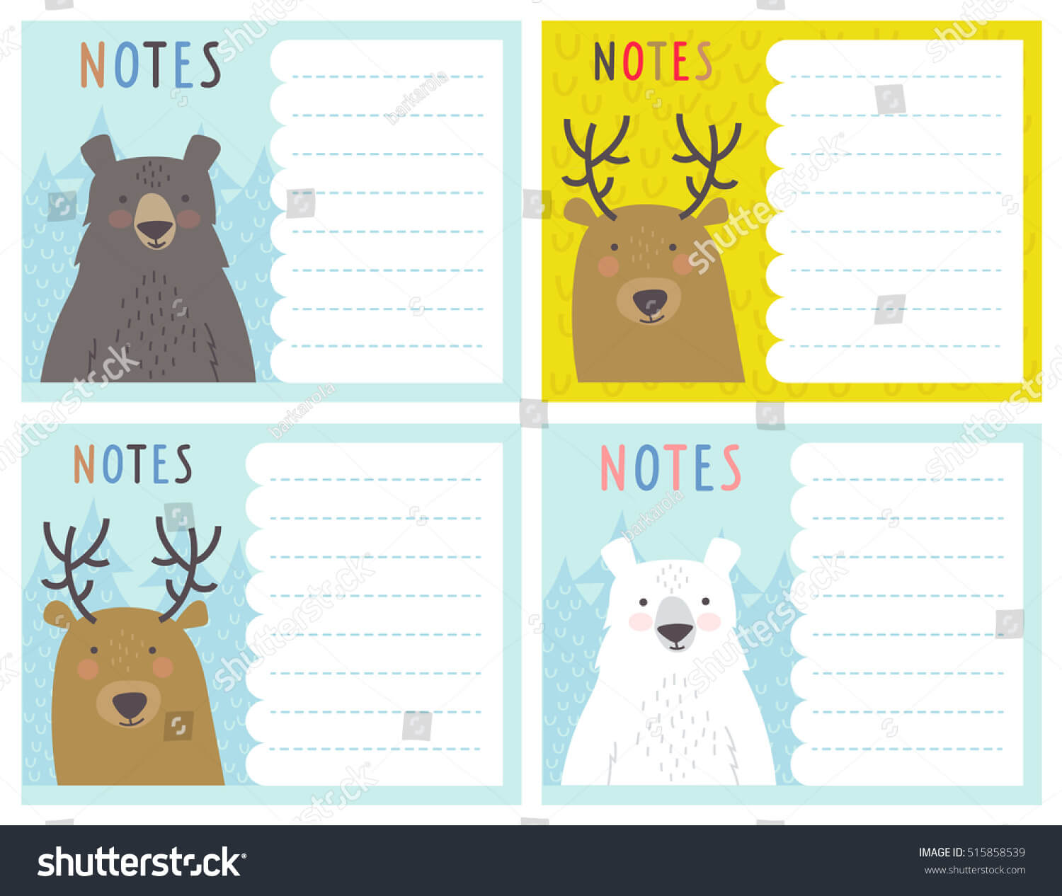 Set Cute Notes Cards Winter Vector Stock Vector (Royalty With Regard To Christmas Note Card Templates