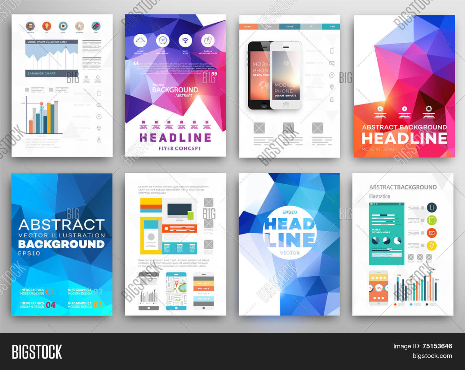 Set Flyer, Brochure Vector & Photo (Free Trial) | Bigstock With Regard To Online Free Brochure Design Templates