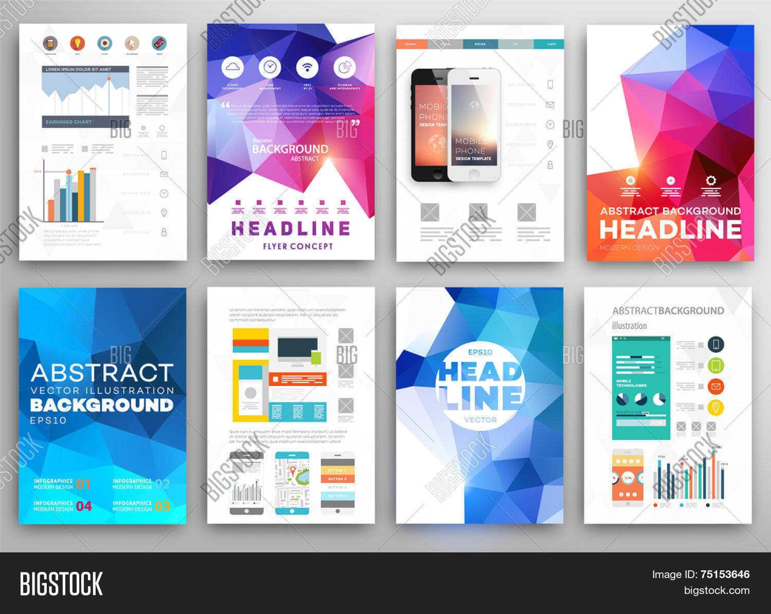 Set Flyer, Brochure Vector & Photo (Free Trial) | Bigstock With Regard To Online Free Brochure Design Templates