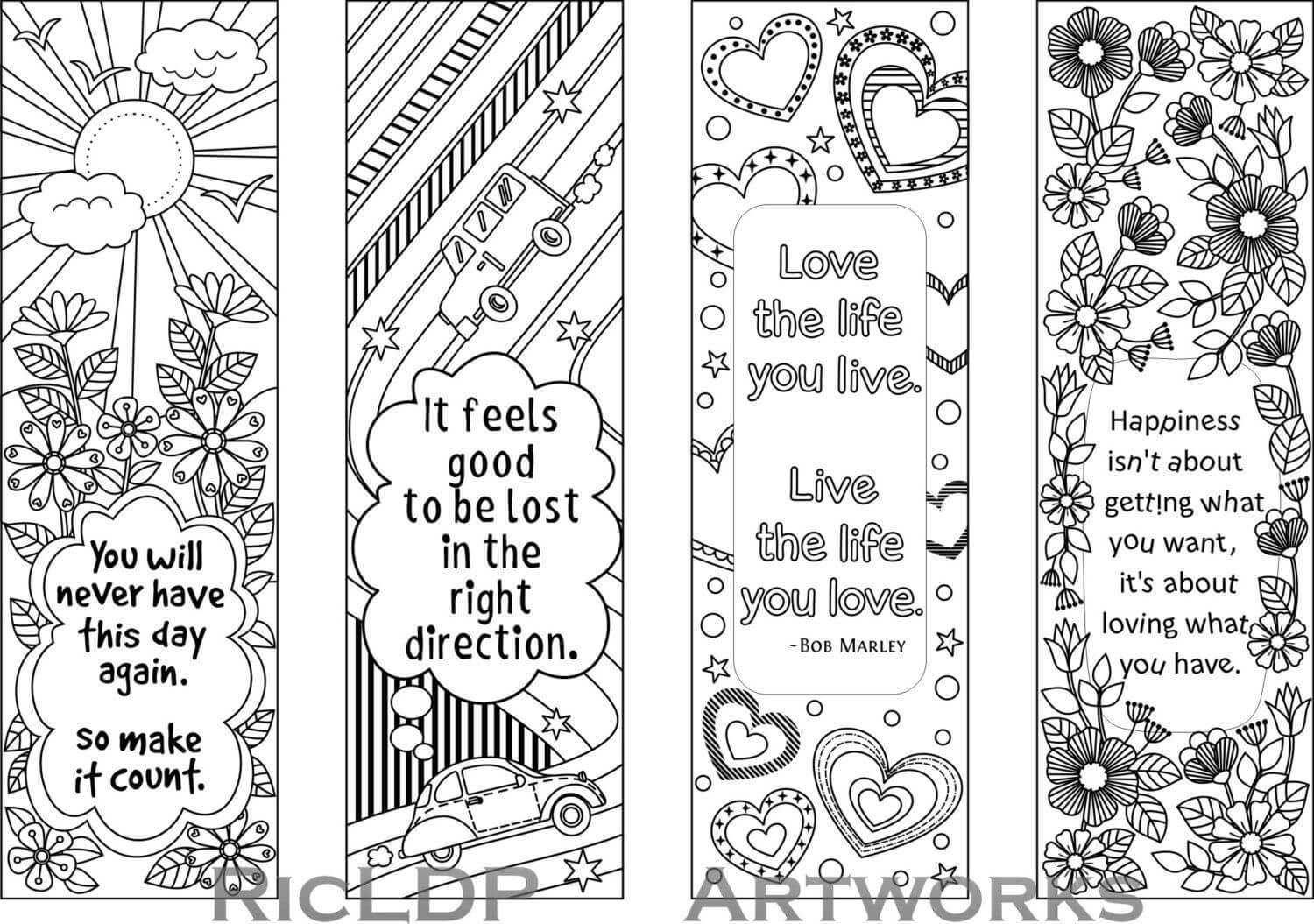 Set Of 4 Coloring Bookmarks With Quotes, Bookmark Templates Regarding Free Blank Bookmark Templates To Print