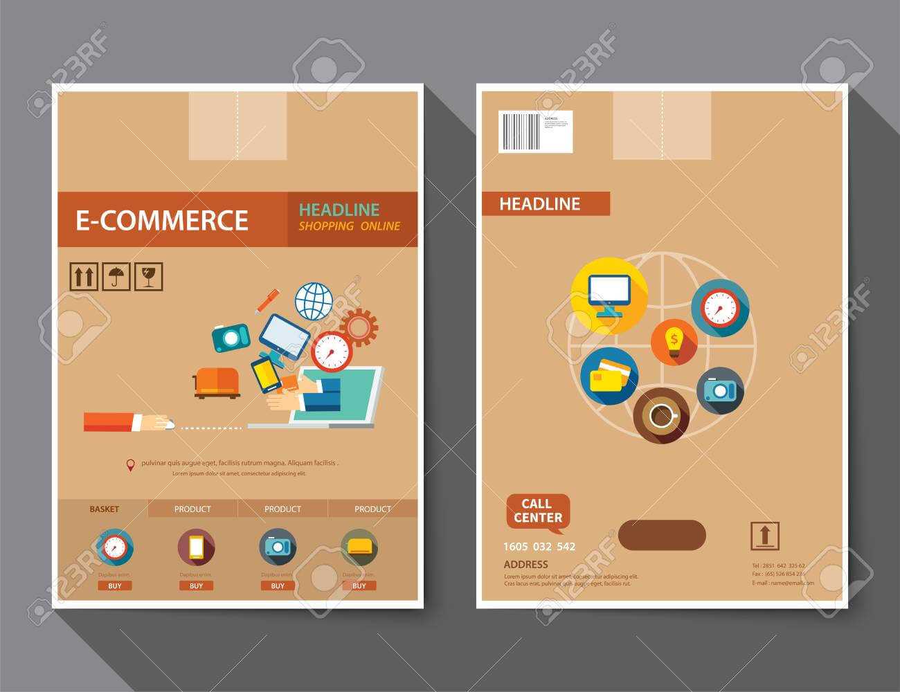 Set Of E Commerce Magazine Cover , Flyer, Brochure Flat Design.. With E Brochure Design Templates