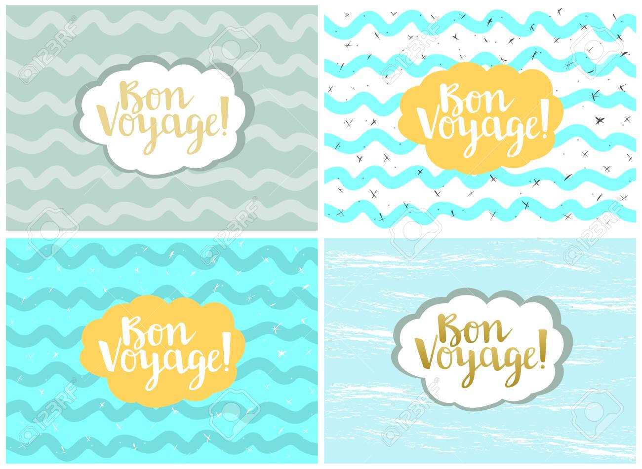 Set Of Four Cards, Vector Templates. Bon Voyage. Regarding Bon Voyage Card Template