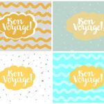 Set Of Four Cards, Vector Templates. Bon Voyage. With Bon Voyage Card Template
