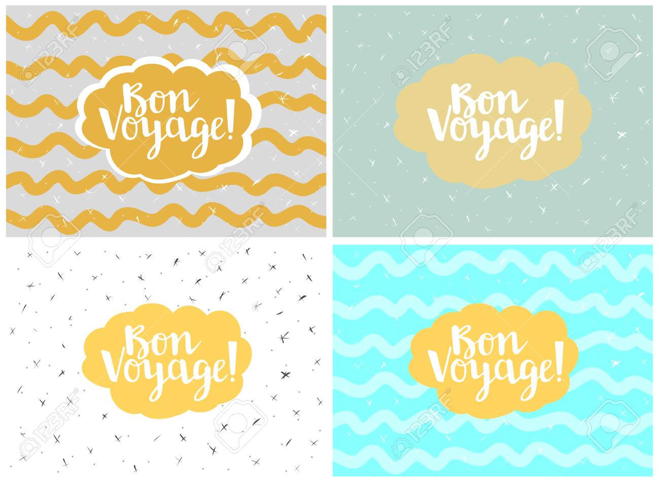 Set Of Four Cards, Vector Templates. Bon Voyage. With Bon Voyage Card Template