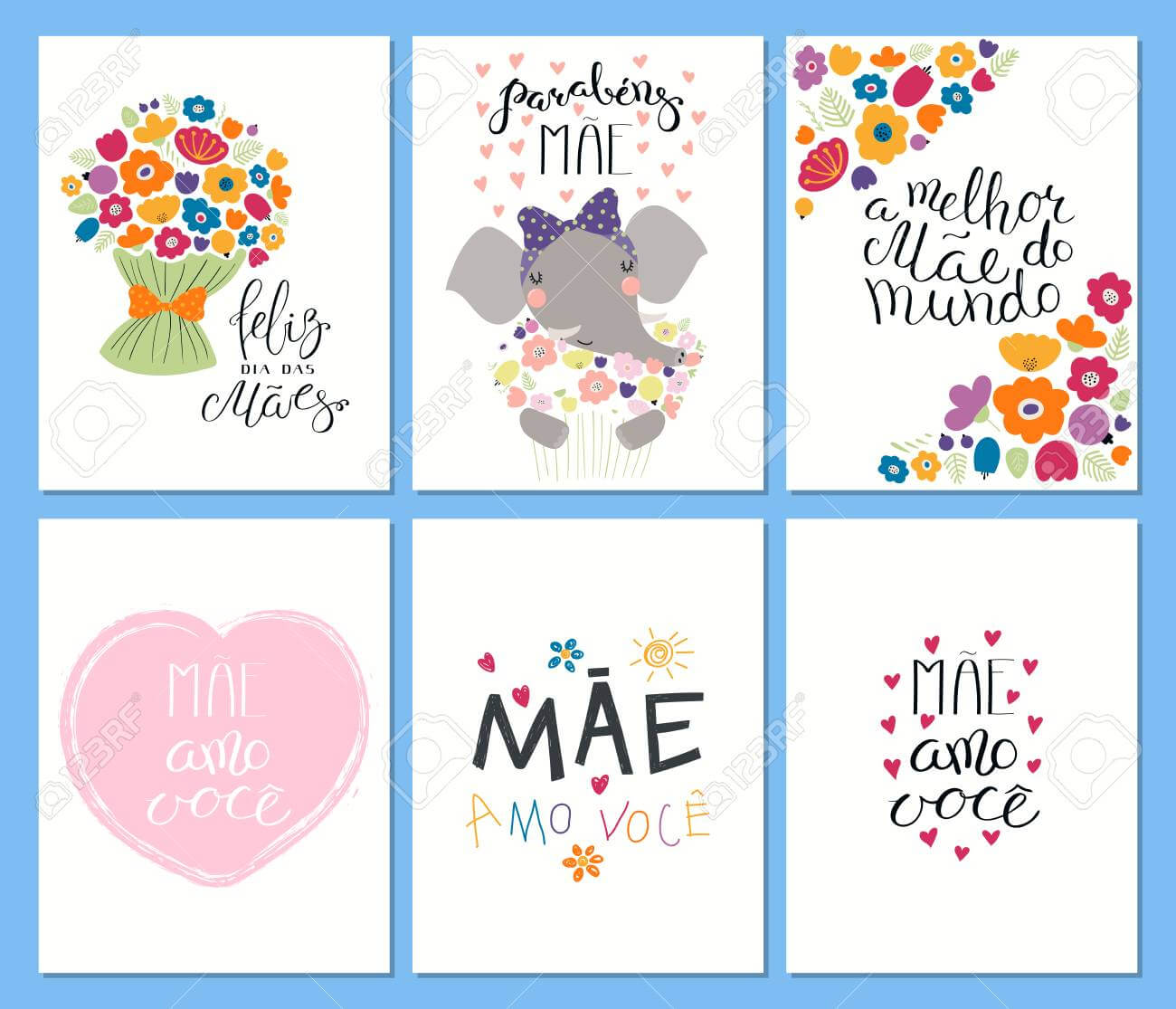 Set Of Mother's Day Cards Templates With Quotes In Portuguese With Regard To Mothers Day Card Templates