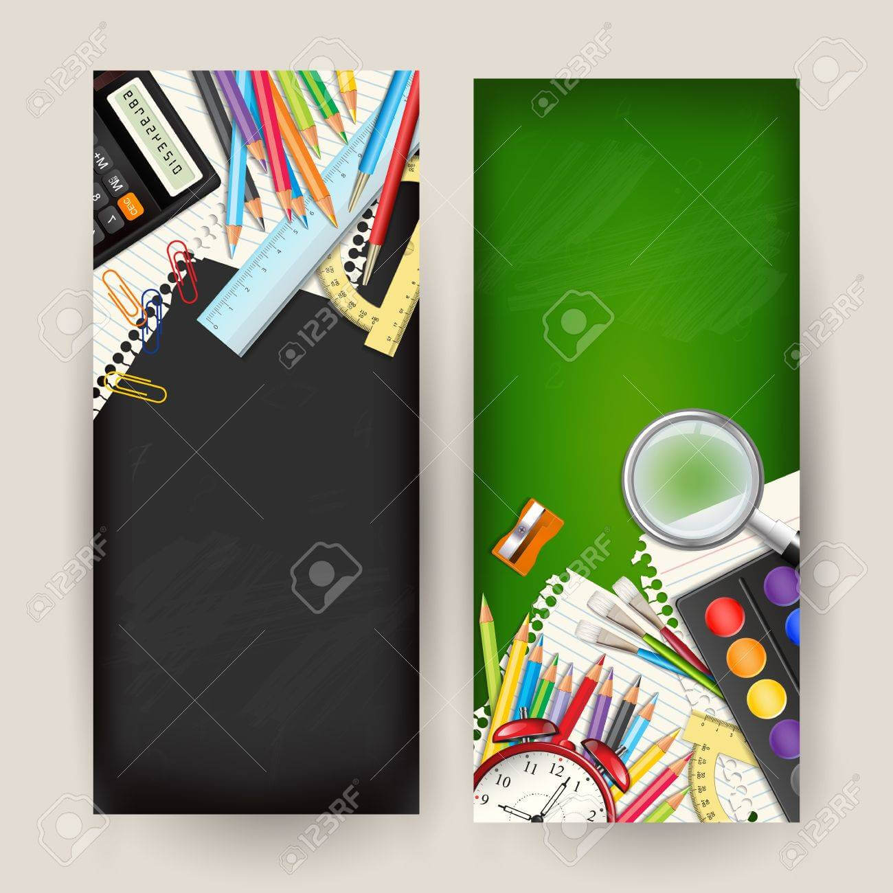 Set Of Two Back To School Vertical Banners. Templates With Supplies.. Inside Classroom Banner Template