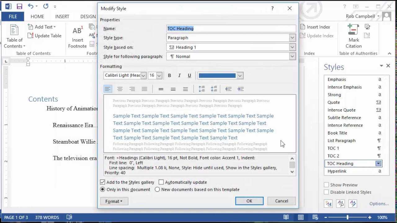 Setting Up Styles In Word To Create Apa Table Of Contents For Apa Table Template Word