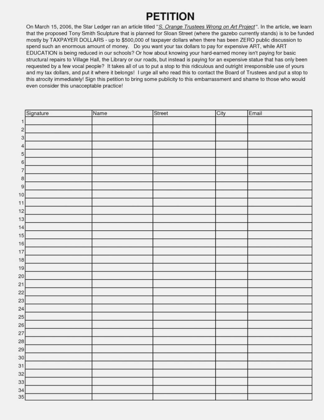 Seven Exciting Parts Of Attending Blank | Form Information With Regard To Blank Petition Template