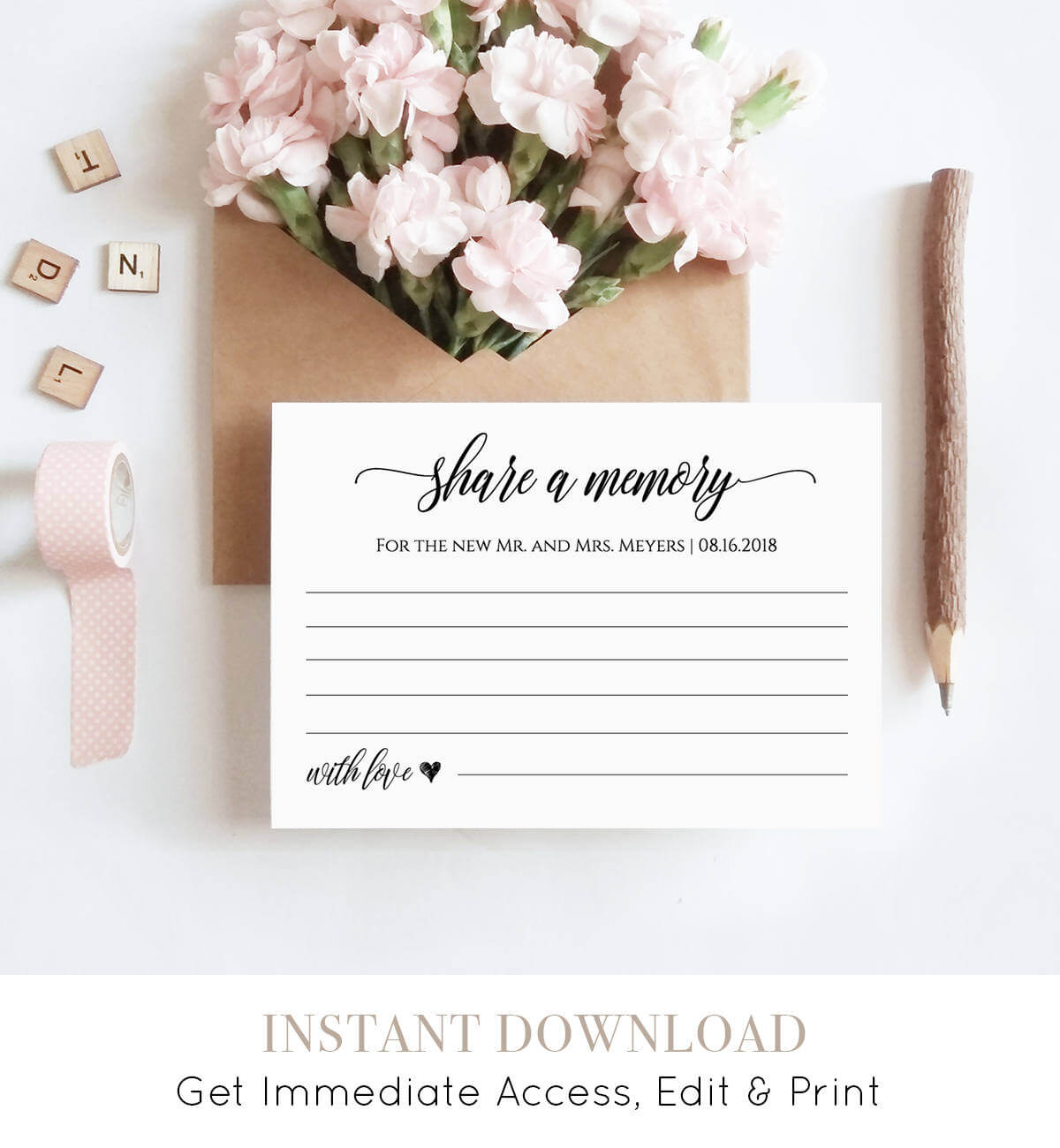 Share A Memory Printable Card, Wedding Advice Template For Inside In Memory Cards Templates
