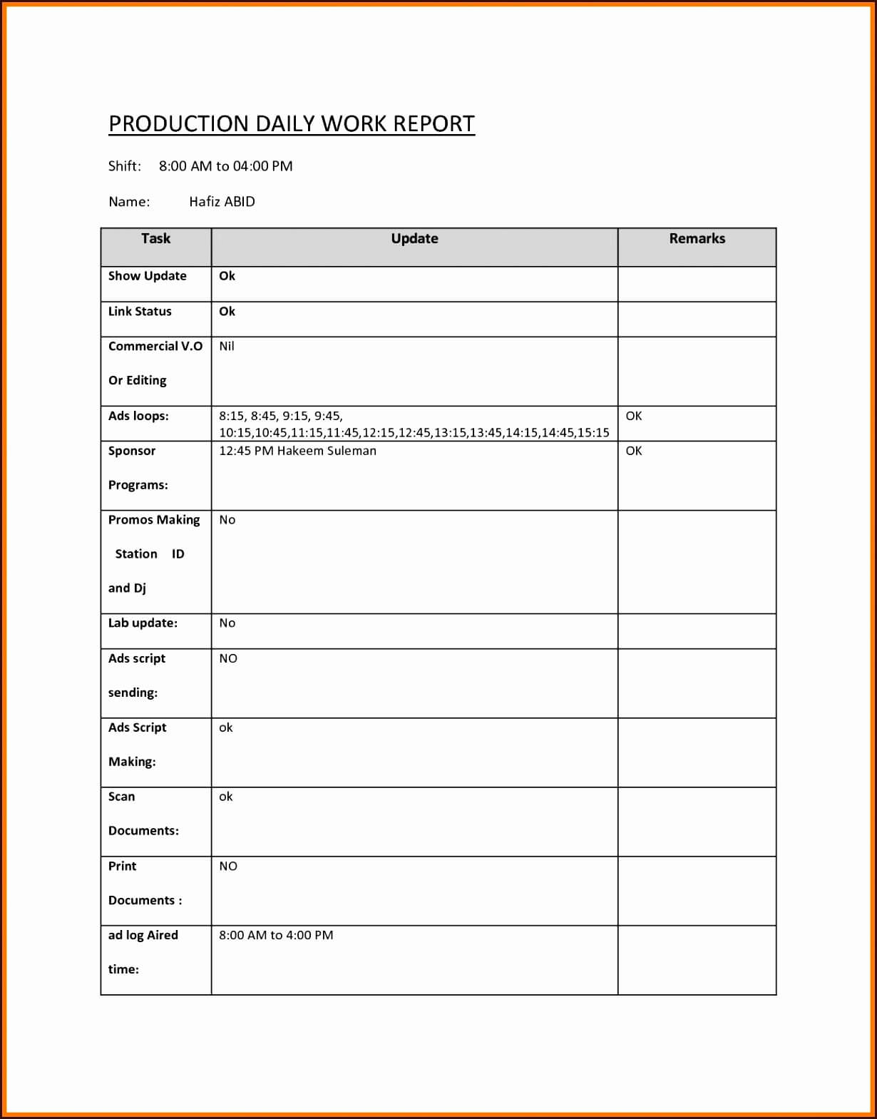Shift Report Template Excel – Spreadsheet Collections Regarding Shift Report Template