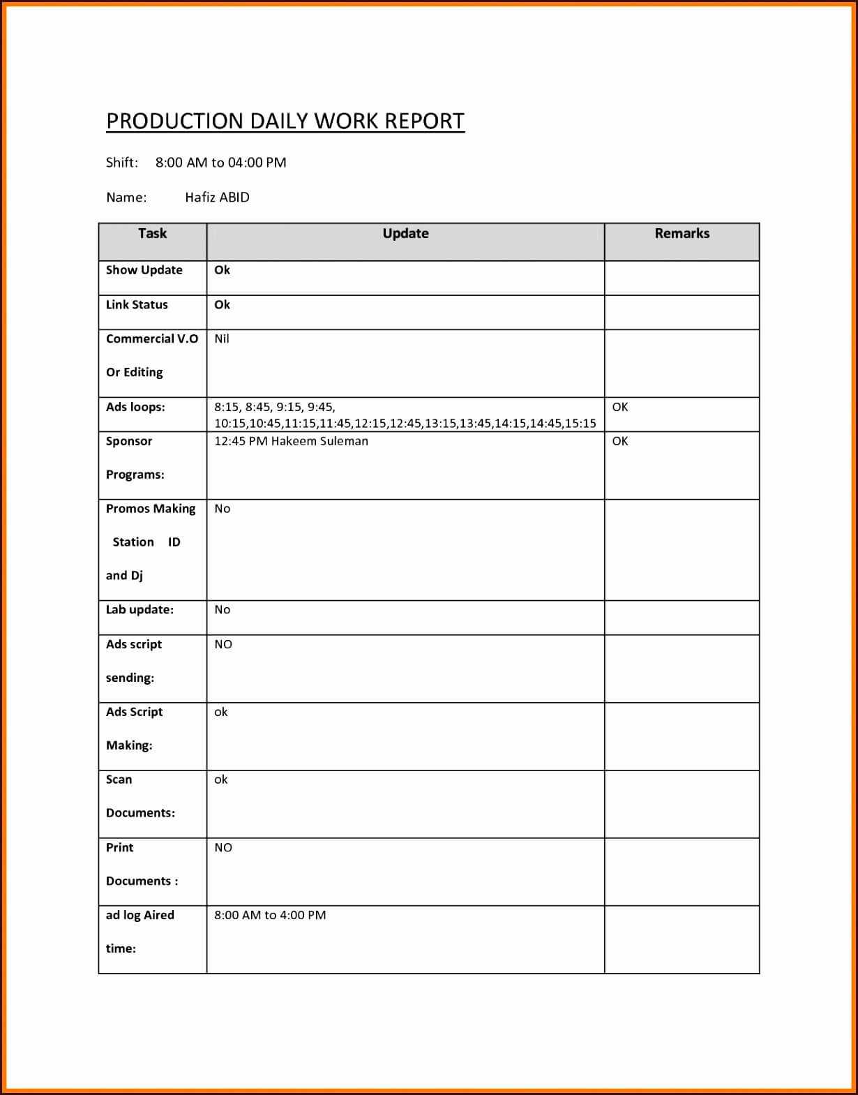 Shift Report Template Excel – Spreadsheet Collections Regarding Shift Report Template