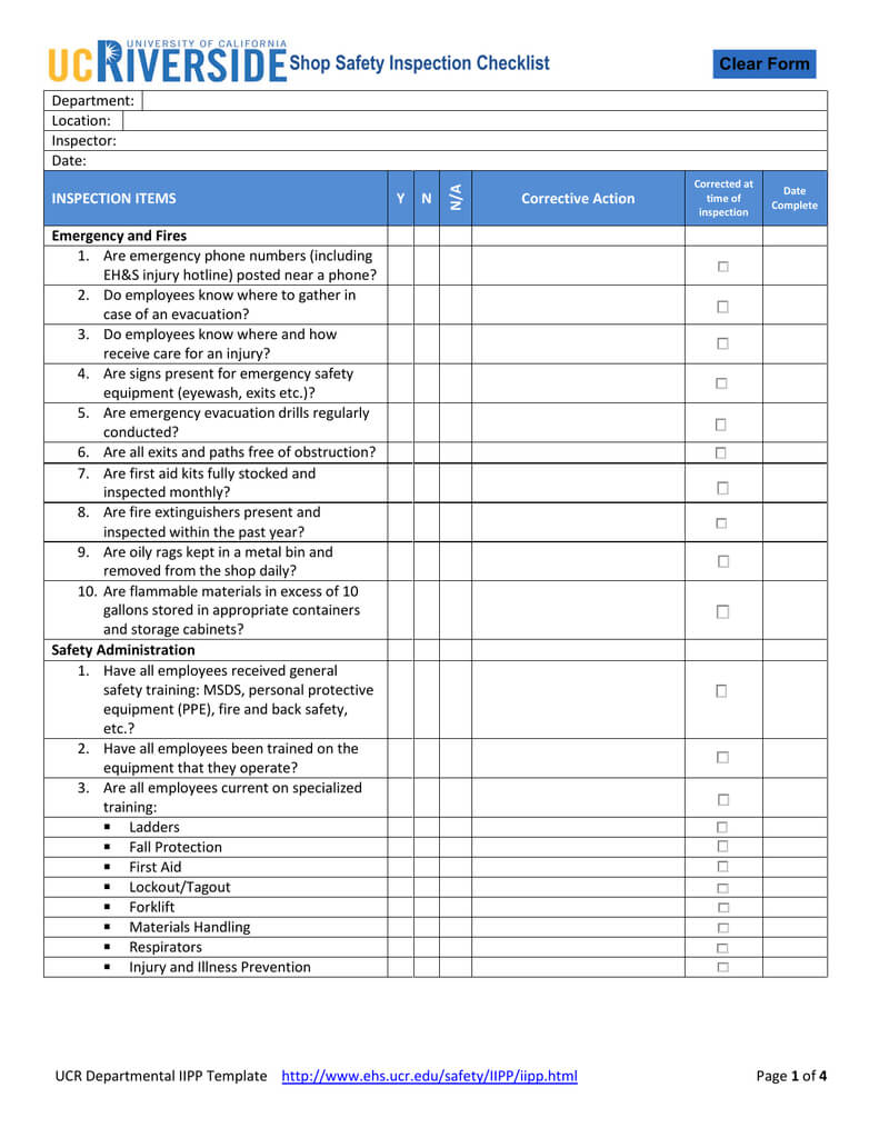 Shop Safety Inspection Checklist Inside Machine Shop Inspection Report Template