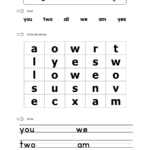 Sight Words Practice Word Search: You, Two, We, All, Am, Yes Pertaining To Word Sleuth Template