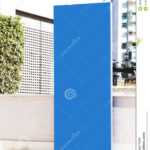 Signboard Stand Mock Up. Blue Banner Template In The Street Intended For Street Banner Template